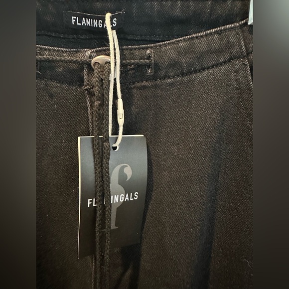 Flamingals Wide Leg Drawstring Waist Black Jeans Size Large NWT - Picture 2 of 4